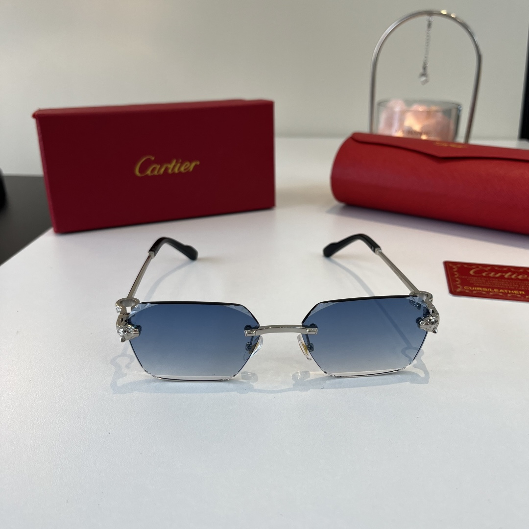 Солнечные очки без оправы с декором на дужке Cartier