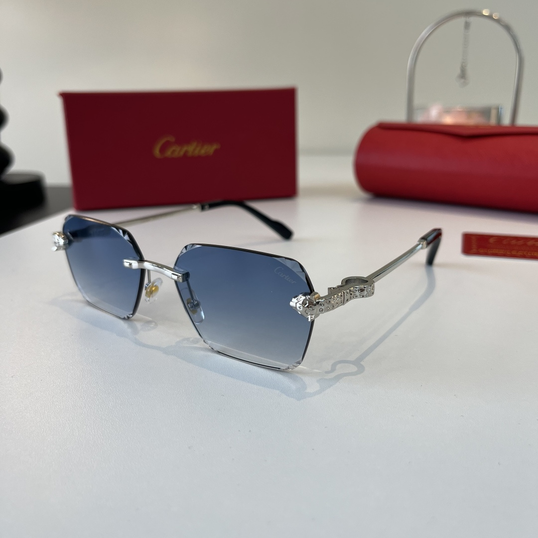 Солнечные очки без оправы с декором на дужке Cartier