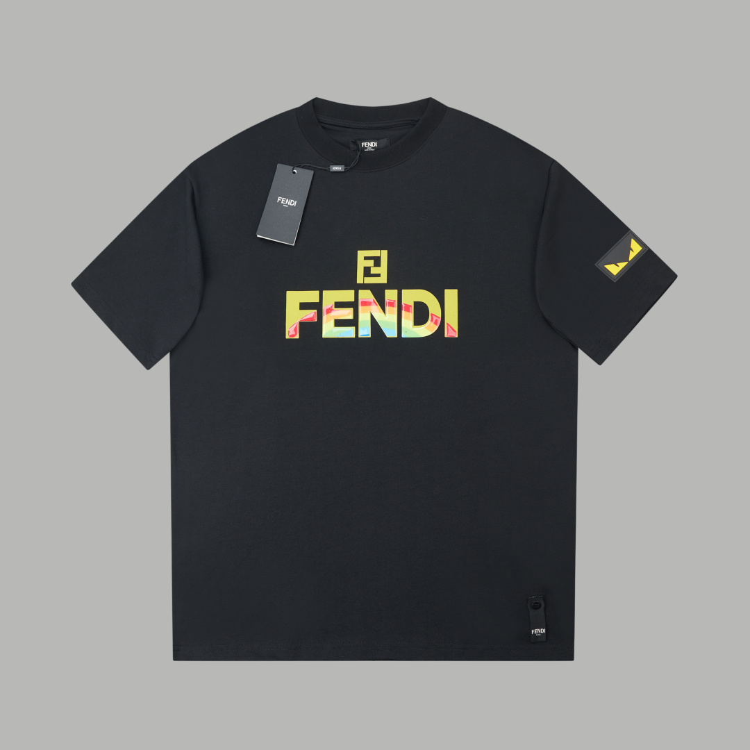 ✨FD✨🆕Nuevo 25SS primavera/verano, camiseta de manga corta con logo de terciopelo y etiqueta de piel, lujo ligero, impr…