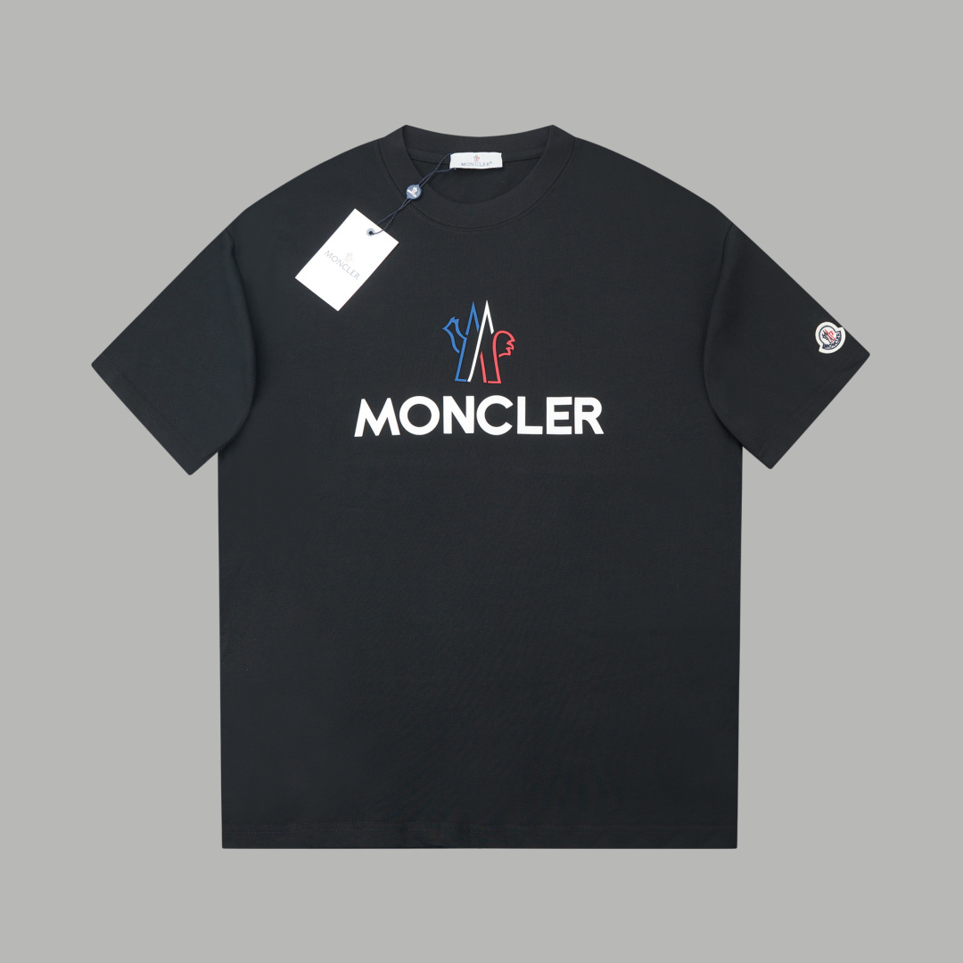 ✨MONC✨🆕25SS camiseta de manga corta con logo bordado y etiqueta de piel, lujo ligero, prenda esencial para el uso diar…