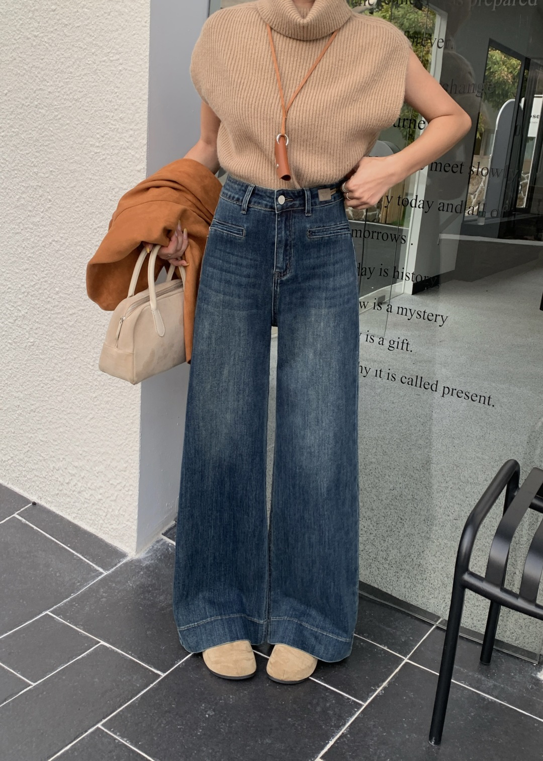 “High-End Quality Women’s Heavy-Pound Jeans: Classic, Retro, High-Waist Style for Long Legs” - 图片 4