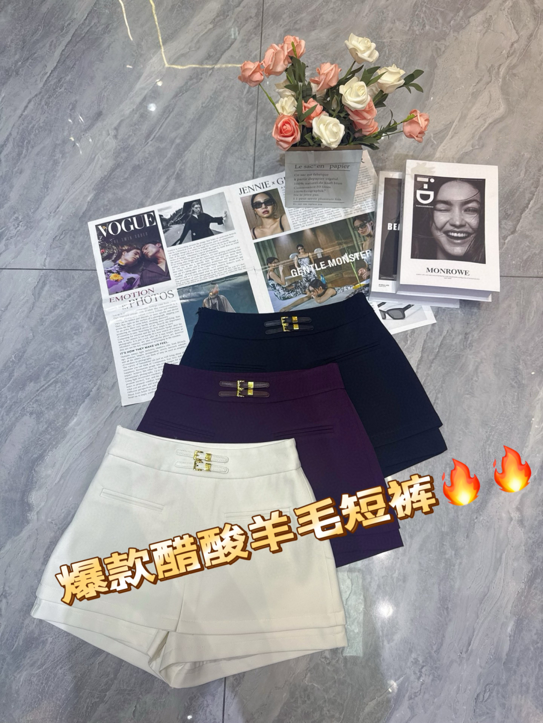 “High Quality Women’s Clothes: Stylish Wool Shorts with Classic Design and Metal Buttons” - 图片 1