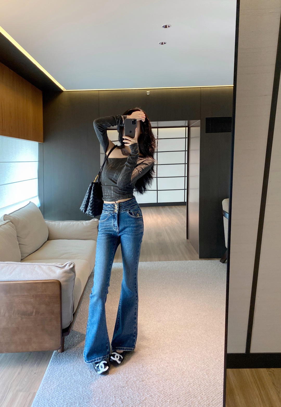 Sparkling Rhinestone Flare Jeans - High Waist, Figure Flattering Denim