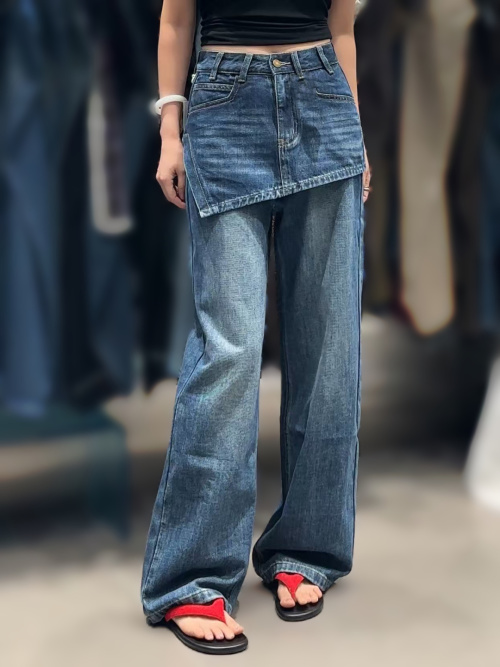 Faux Two-Piece Straight Leg Jeans - Unique Design, Flattering Fit, Versatile Style 1 Faux Two-Piece Straight Leg Jeans - Unique Design, Flattering Fit, Versatile Style