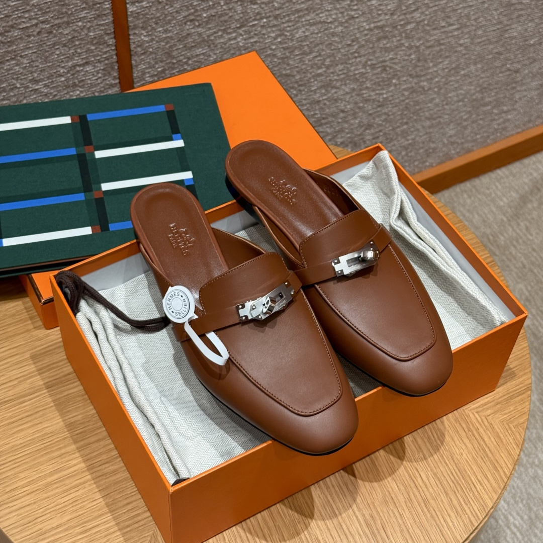 에르메스 램스킨 브라운 레드 뮬 레플리카 8538