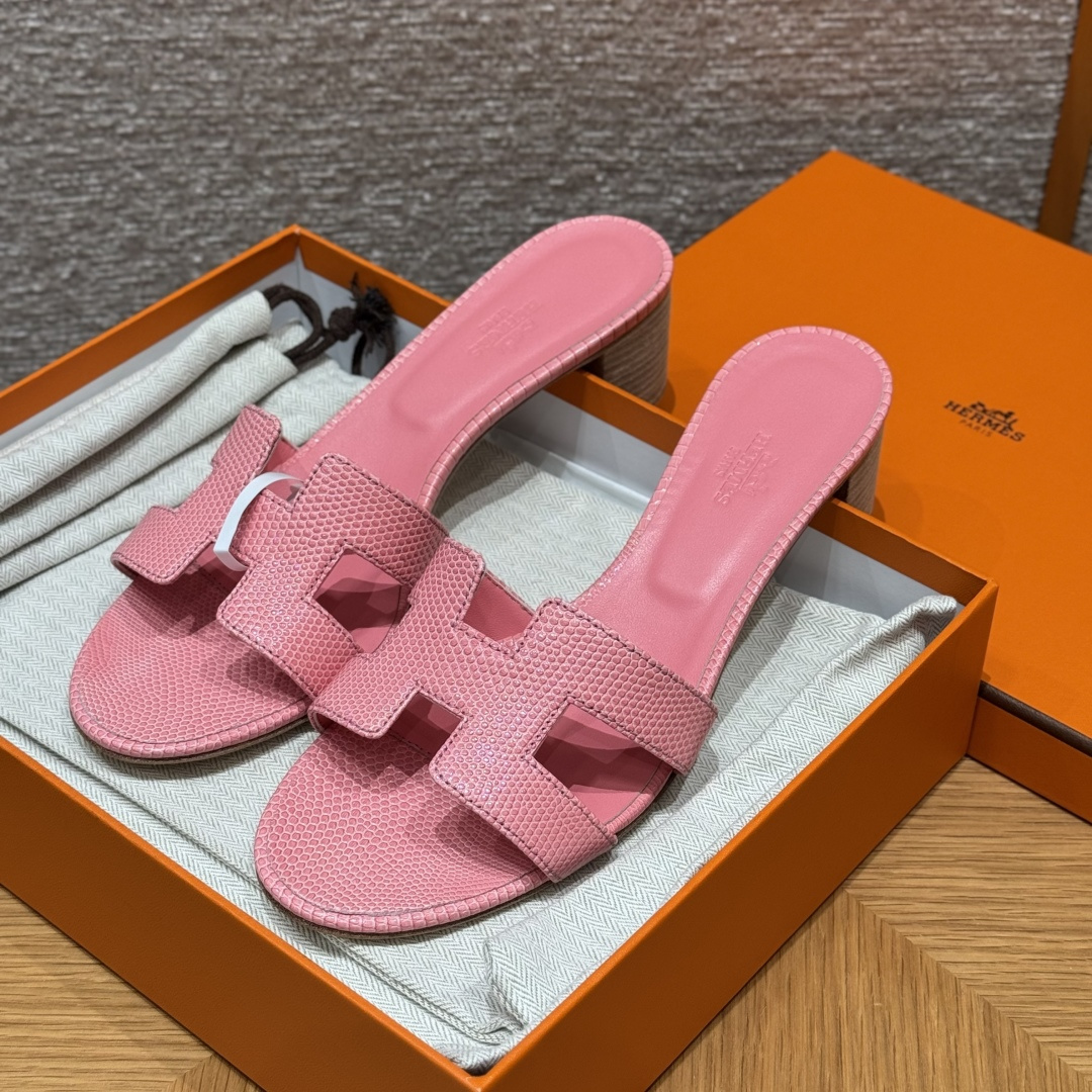 HERMES 🦎 Oasis Epsom Slippers  Band Slippers Dames  Lente/Herfst  Modeklassieker  Hagedissenleer  Zeldzaam Leer