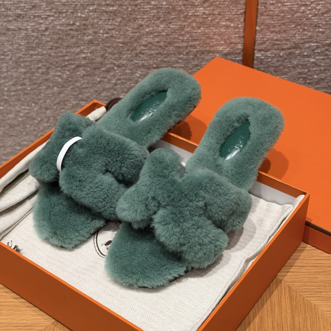 HERMES Oran サンダル ムートン レザー レディース 春秋用 ファッション クラシック