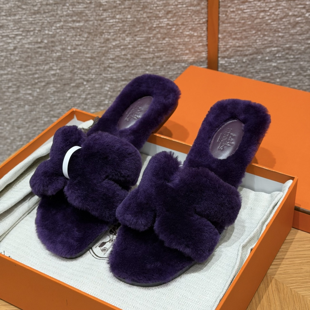 HERMES Oran サンダル ムートン レザー レディース 春秋用 ファッション クラシック