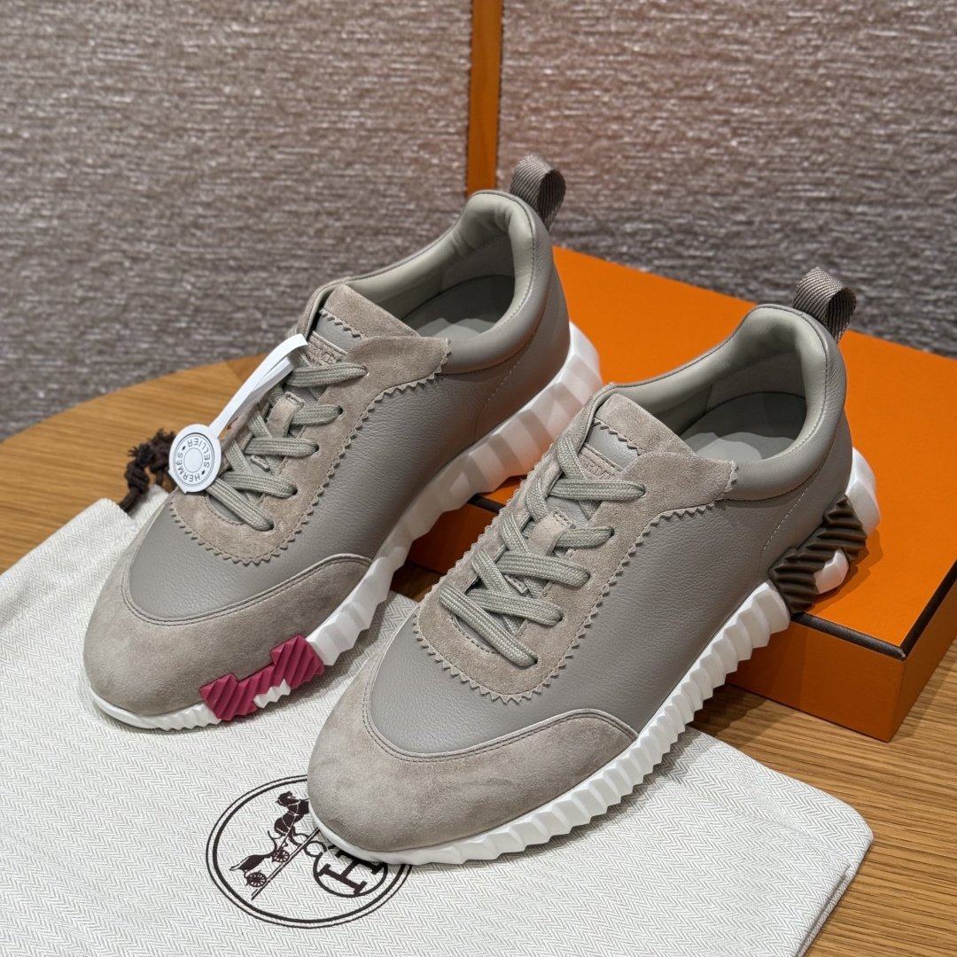 Hermes Bouncing klassiek model nieuw geüpgraded damesmodel  klein kalfsleer en suède geitenleer sportschoenen