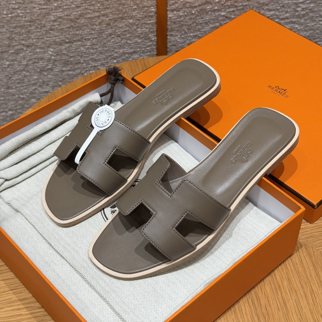 HERMES Oran Slippers effen teenslippers dames lente/herfst mode klassiek