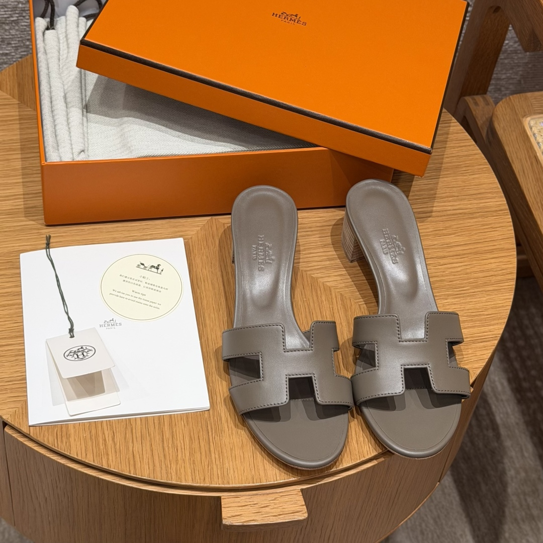 HERMES Oasis Epsom Slippers Plat Effen Eénband Slippers Dames Lente Herfst Mode Klassiek