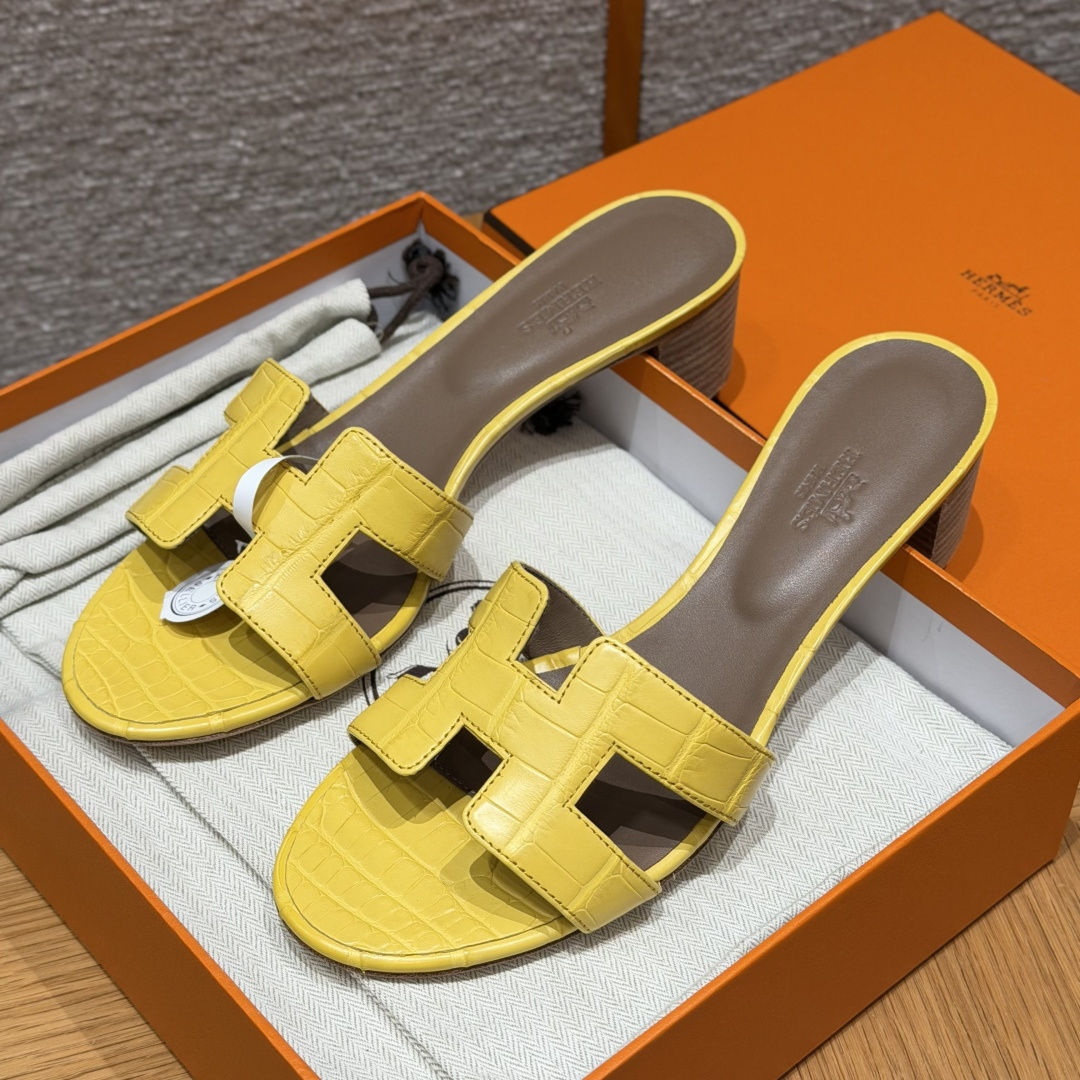 HERMES 악어 Oasis Epsom 슬리퍼 원스트랩 슬리퍼 여성용 봄가을용 패션 클래식 악어가죽 희귀가죽