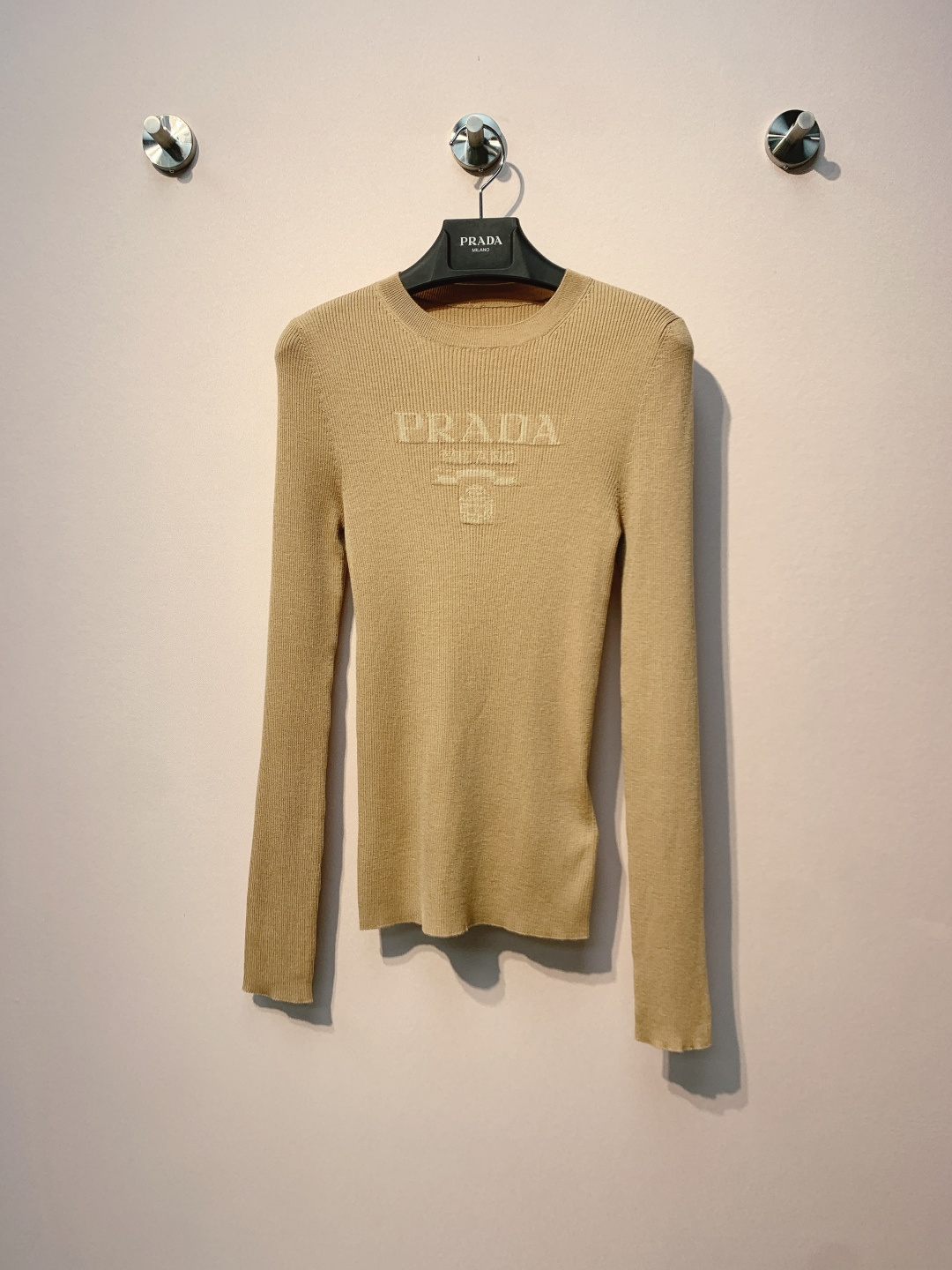 Prada Beige Logo Crew Neck Sweater