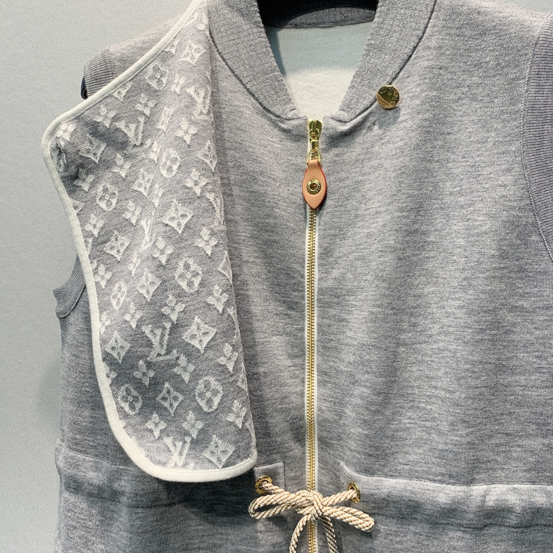 LV Wool Blend Sleeveless Drawstring Waist Vest