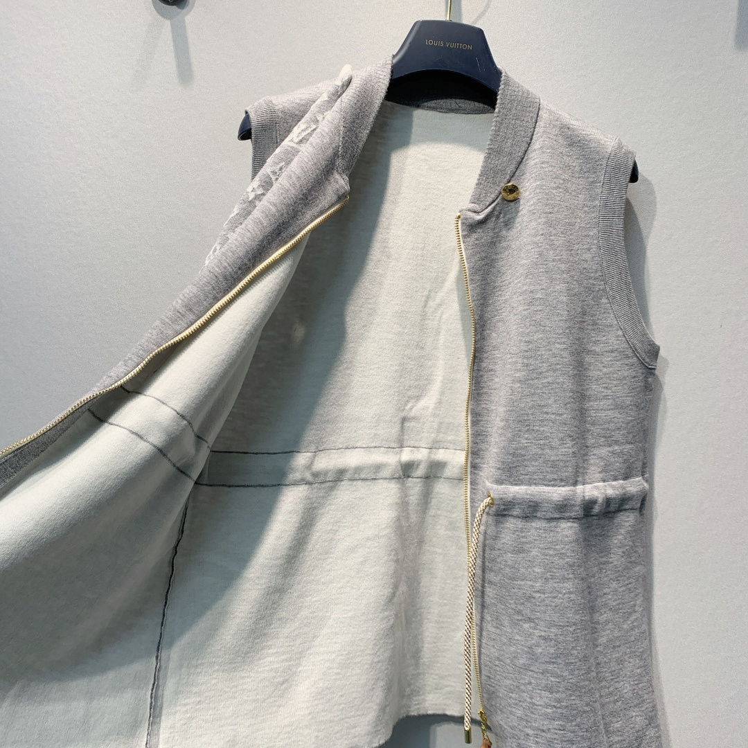 LV Wool Blend Sleeveless Drawstring Waist Vest