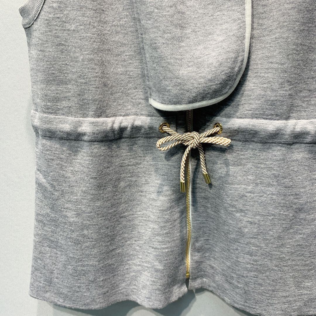 LV Wool Blend Sleeveless Drawstring Waist Vest