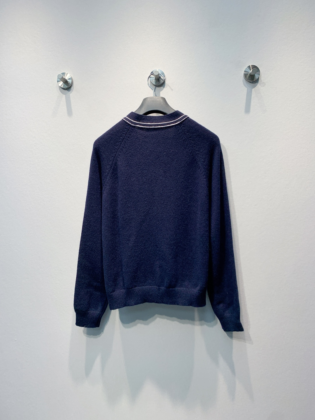 LV Navy Blue Contrast Piping Wool Knit Cardigan