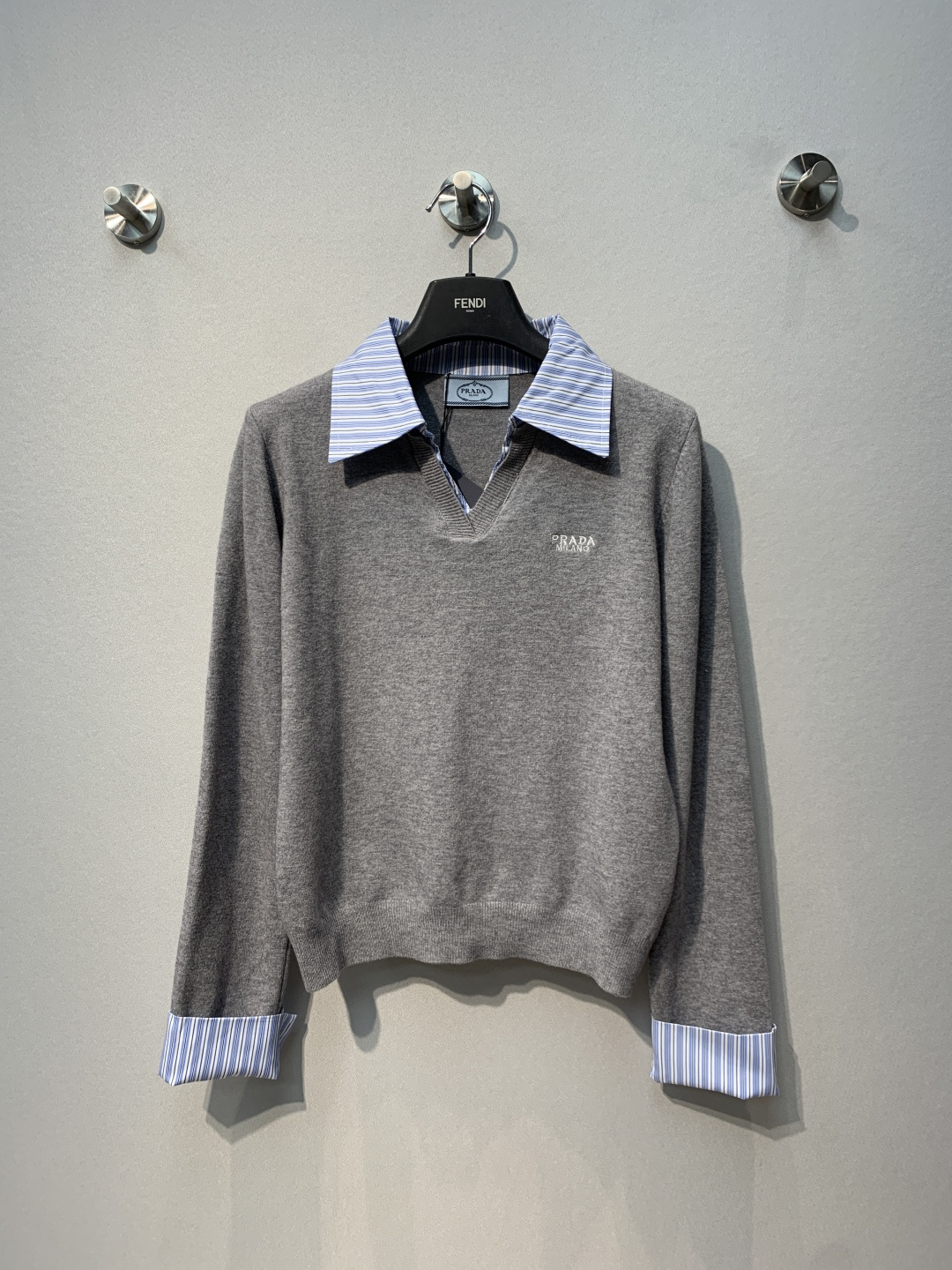 Prada Gray Layered Collar Sweater