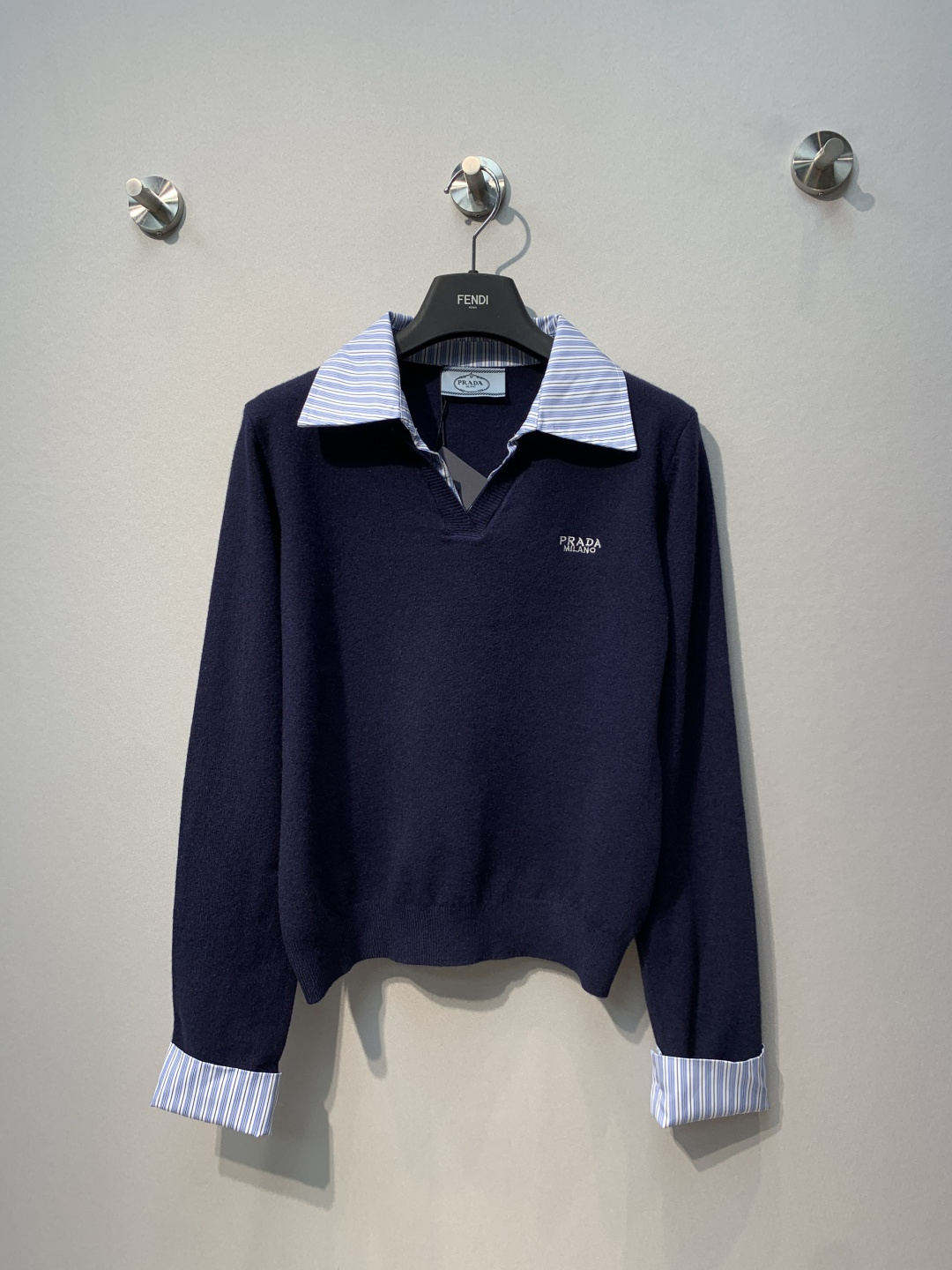 Prada Navy Layered Collar Sweater
