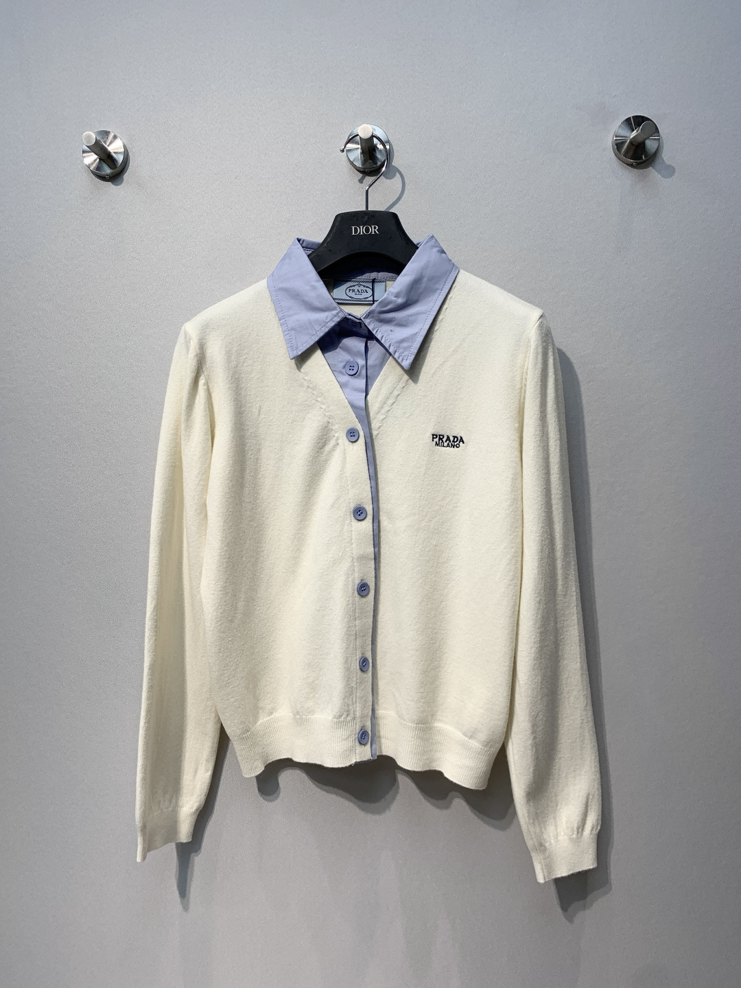 Prada White Layered Collar Cardigan