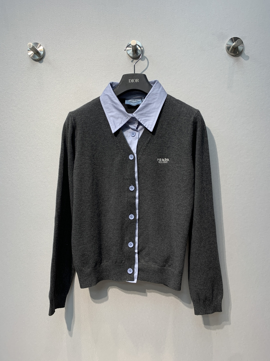 Prada Gray Layered Collar Cardigan