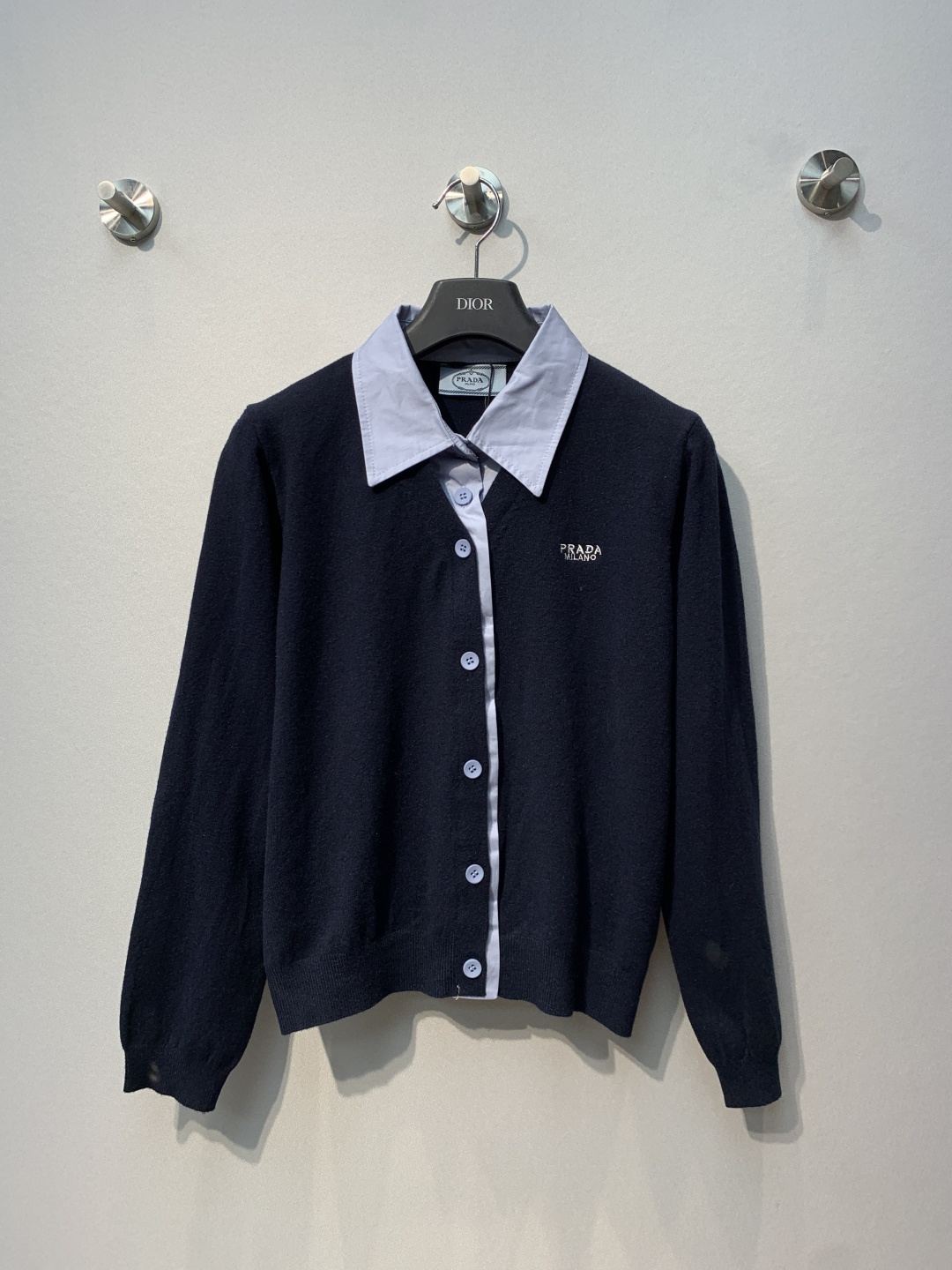 Prada Navy Layered Collar Cardigan