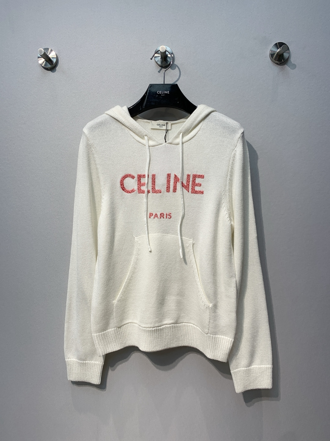 Celine White Logo Knit Hoodie