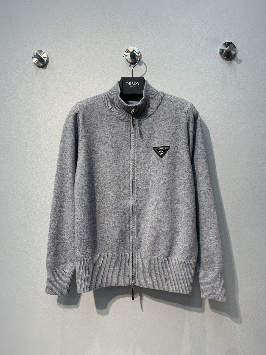 Prada Gray Zip Knit Cardigan