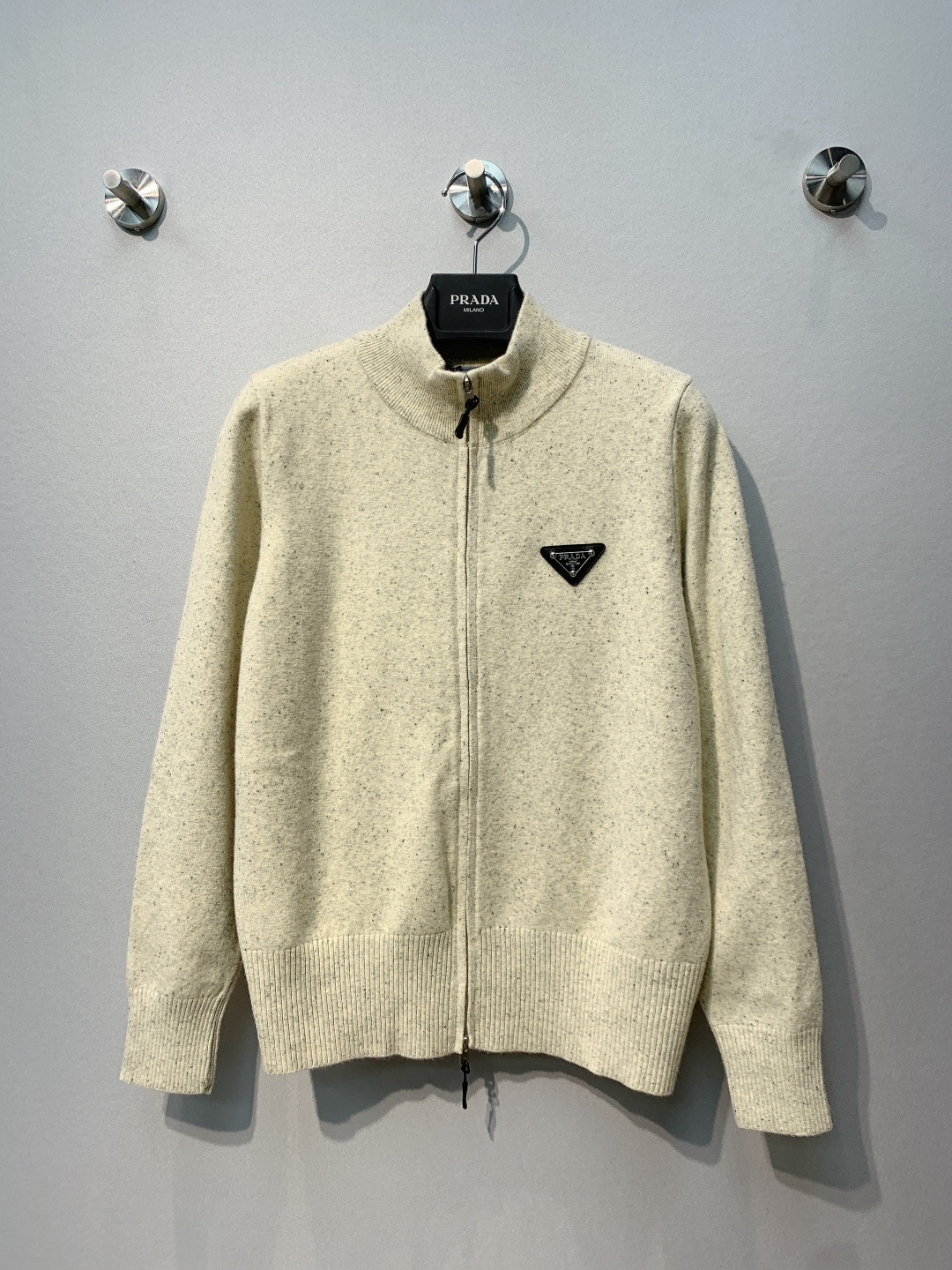 Prada Beige Zip Knit Cardigan