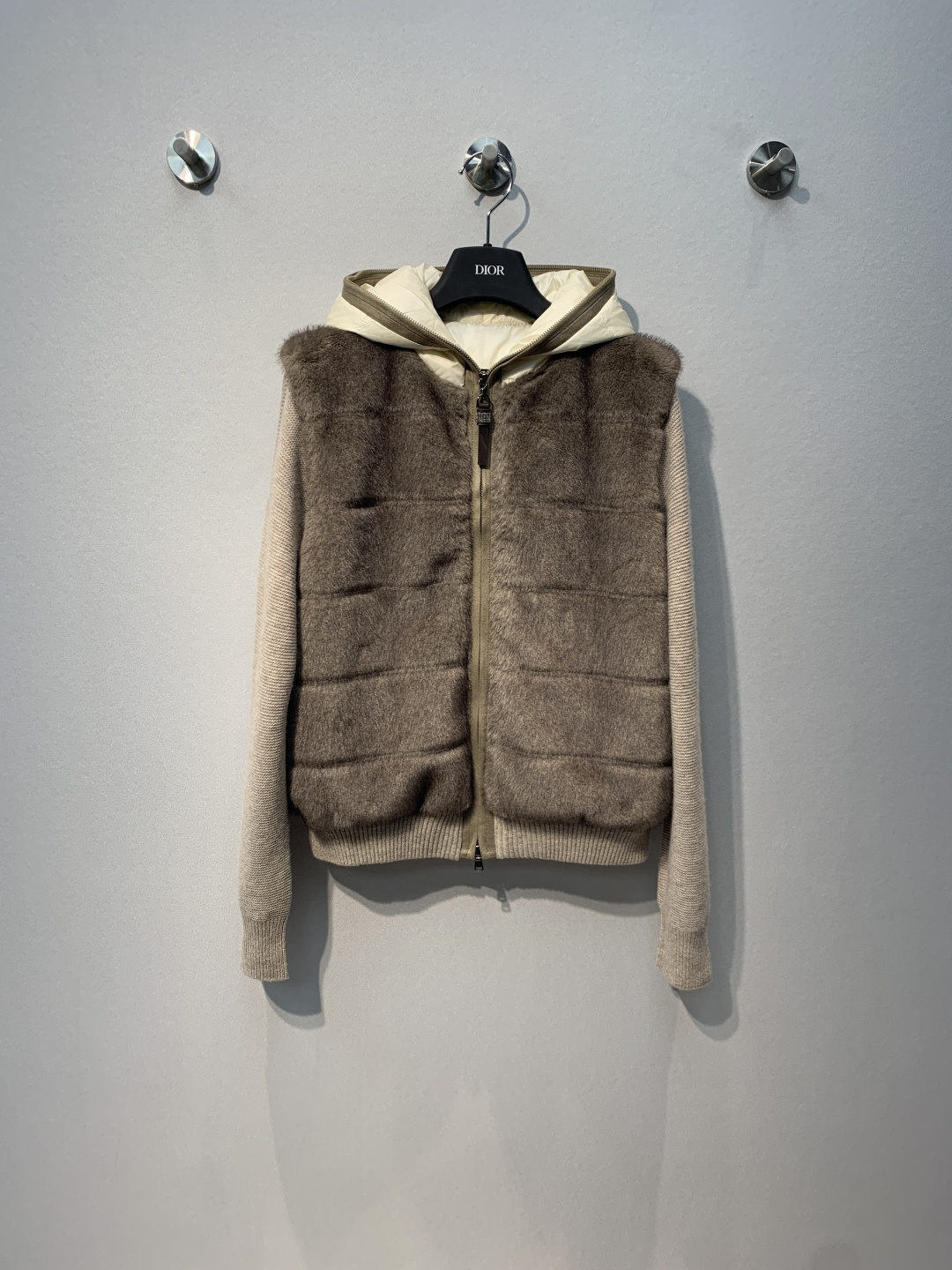 Brown Fuzzy Panel Hooded Zip Jacket