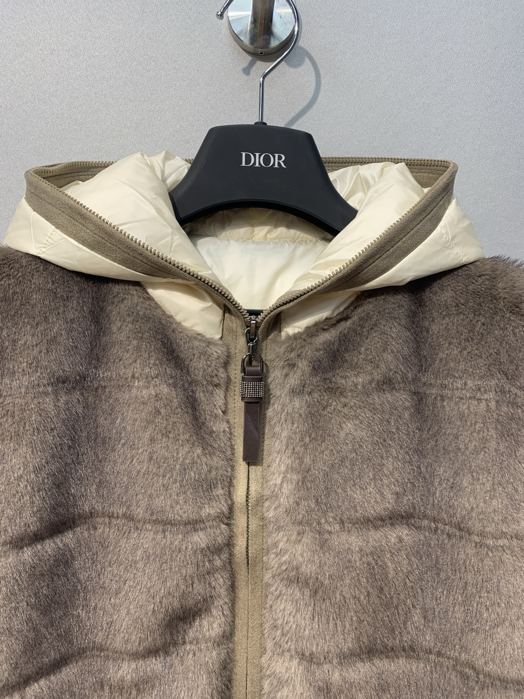 Brown Fuzzy Panel Hooded Zip Jacket