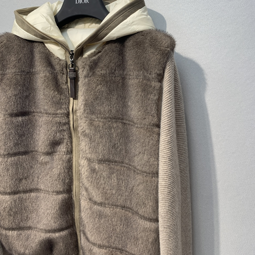Brown Fuzzy Panel Hooded Zip Jacket