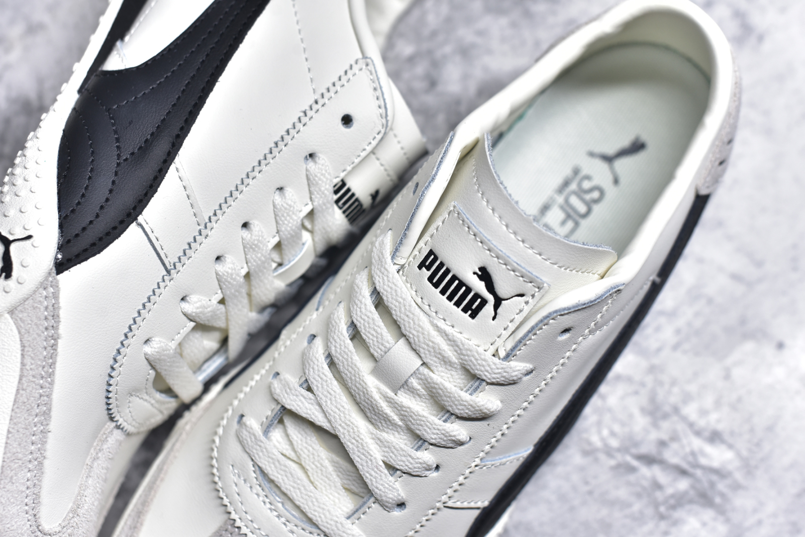 图片[9]-#M纯原 PUMA Bella UT Low 彪马贝拉UT系列低帮薄底德训复古风经典百搭休闲慢跑鞋 继将 Speedcat OG 带回后，近日 Puma 再以品牌档案室的经典鞋型 Bella OG 为蓝本，推出契合时下薄底球鞋趋势的 Bella UT 鞋款。自 21 世纪初问世以来，Bella OG 鞋型以其独特的薄底设计和上翻外底设计收获了众多年轻拥趸，更是 PUMA DNA 中不可磨灭的经典。此番重新推出的 Bella UT 鞋款，整体鞋面采用上乘皮革材质，并延续 Formstrip 设计语言；鞋头处采用精致的包头设计，搭配麂皮材质提升质感；鞋底部分保留 Bella 鞋款标志性的薄底和点状橡胶外底，上翘的设计包裹鞋面；鞋舌与鞋跟分别点缀美洲狮 Logo 与品牌字母 Logo。值得一提的是，本次 Bella UT 鞋款搭载 SOFTFOAM+ 鞋垫，兼顾美学设计与穿着舒适度。而配色上则提供白、黄、蓝、银、粉五款颜色。尺码：36 37 37.5 38 39 39.5 40 40.5 41 42 42.5 43 44 44.5-选品中心