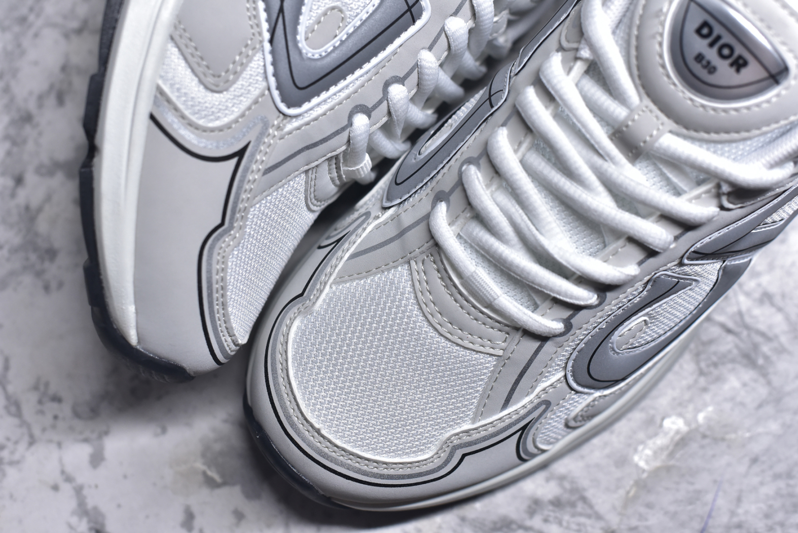 图片[8]-#法国高奢时装品牌·迪奥/Dior B30 Low-Top Sneaker B30系列低帮经典老爹风系带复古休闲运动慢跑鞋“皮革浅灰白” DIO-R B30 白色 3SN279ZND-H000 尺码：36-45-选品中心