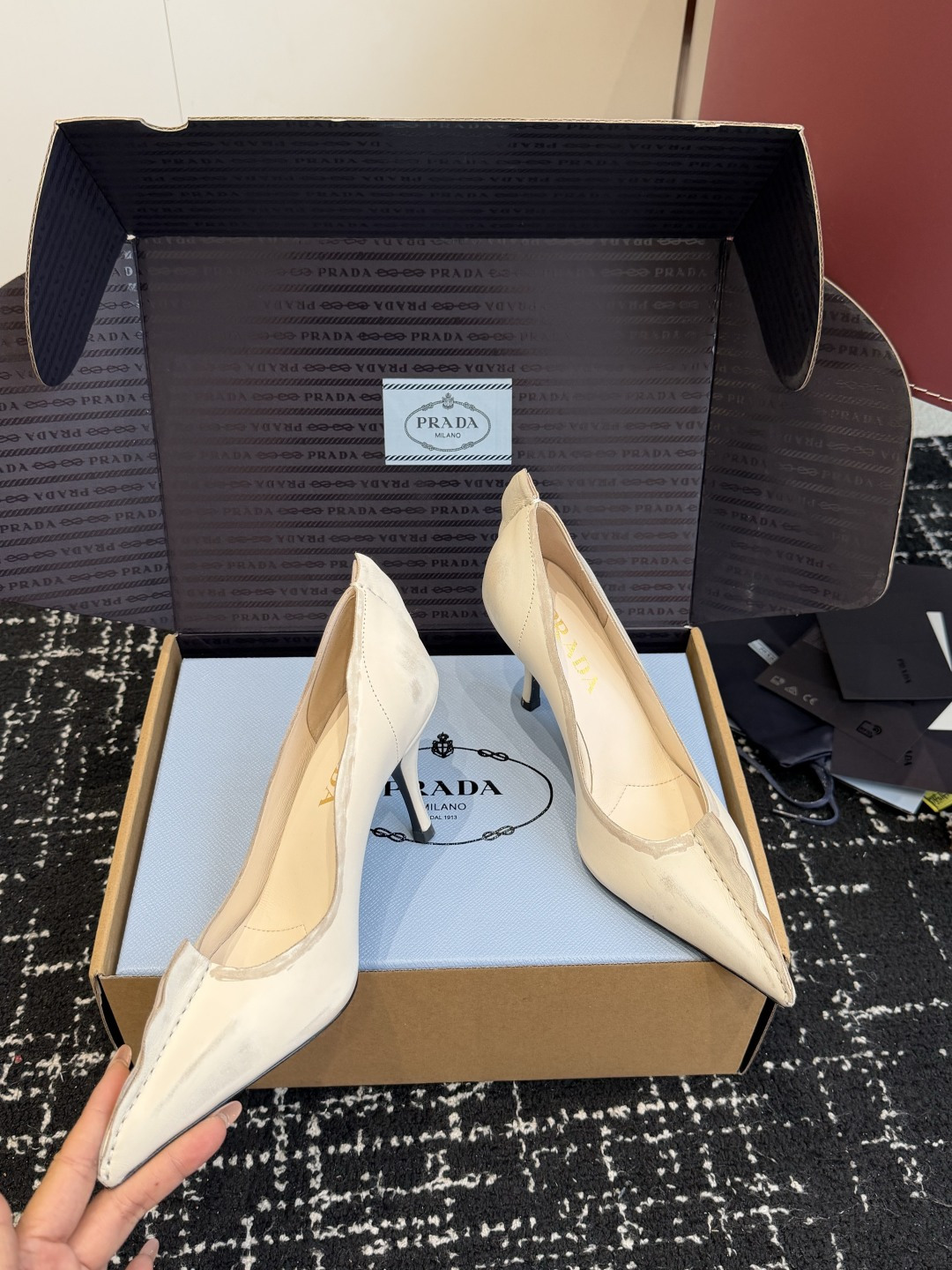 Prada Wavy Edge Pointed-Toe Stiletto Pumps