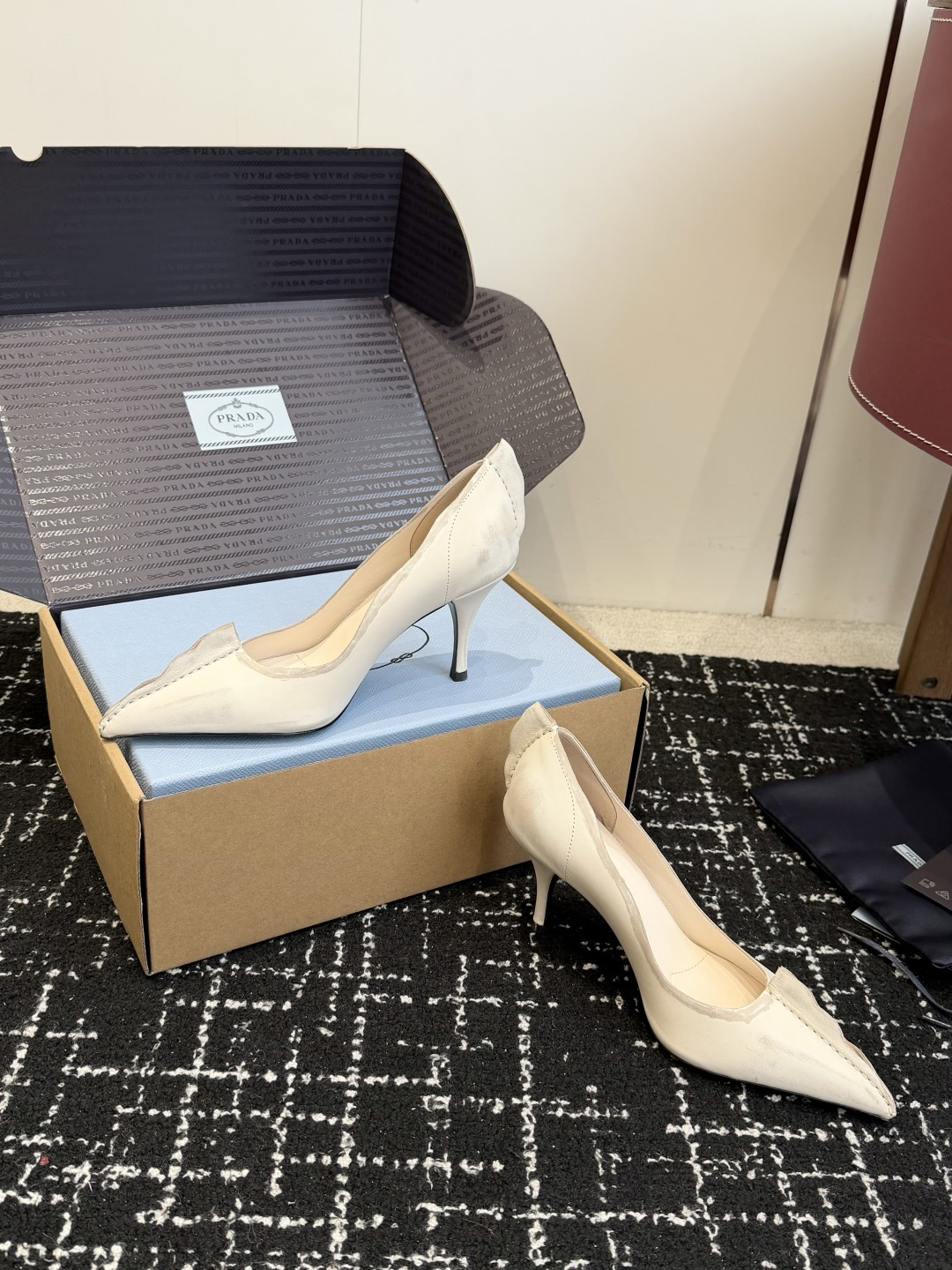 Prada Wavy Edge Pointed-Toe Stiletto Pumps