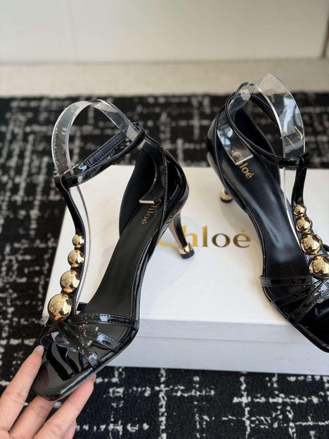Chloé Cleia Patent Leather Cabochon Sandals