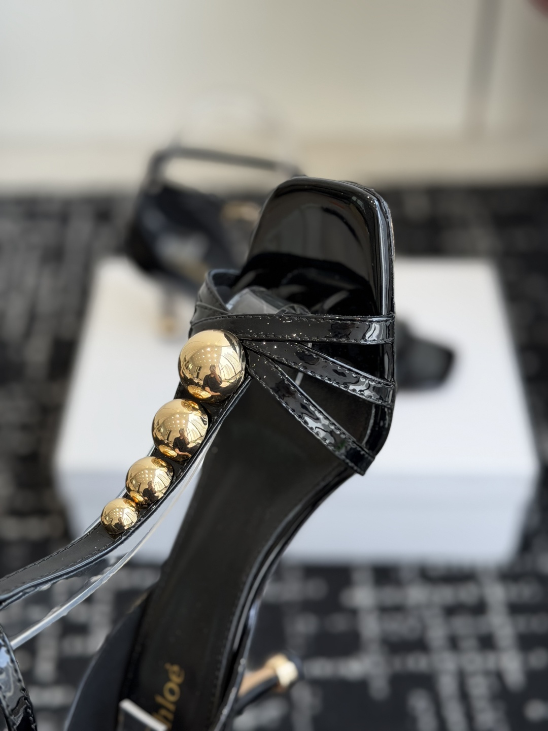 Chloé Cleia Patent Leather Cabochon Sandals