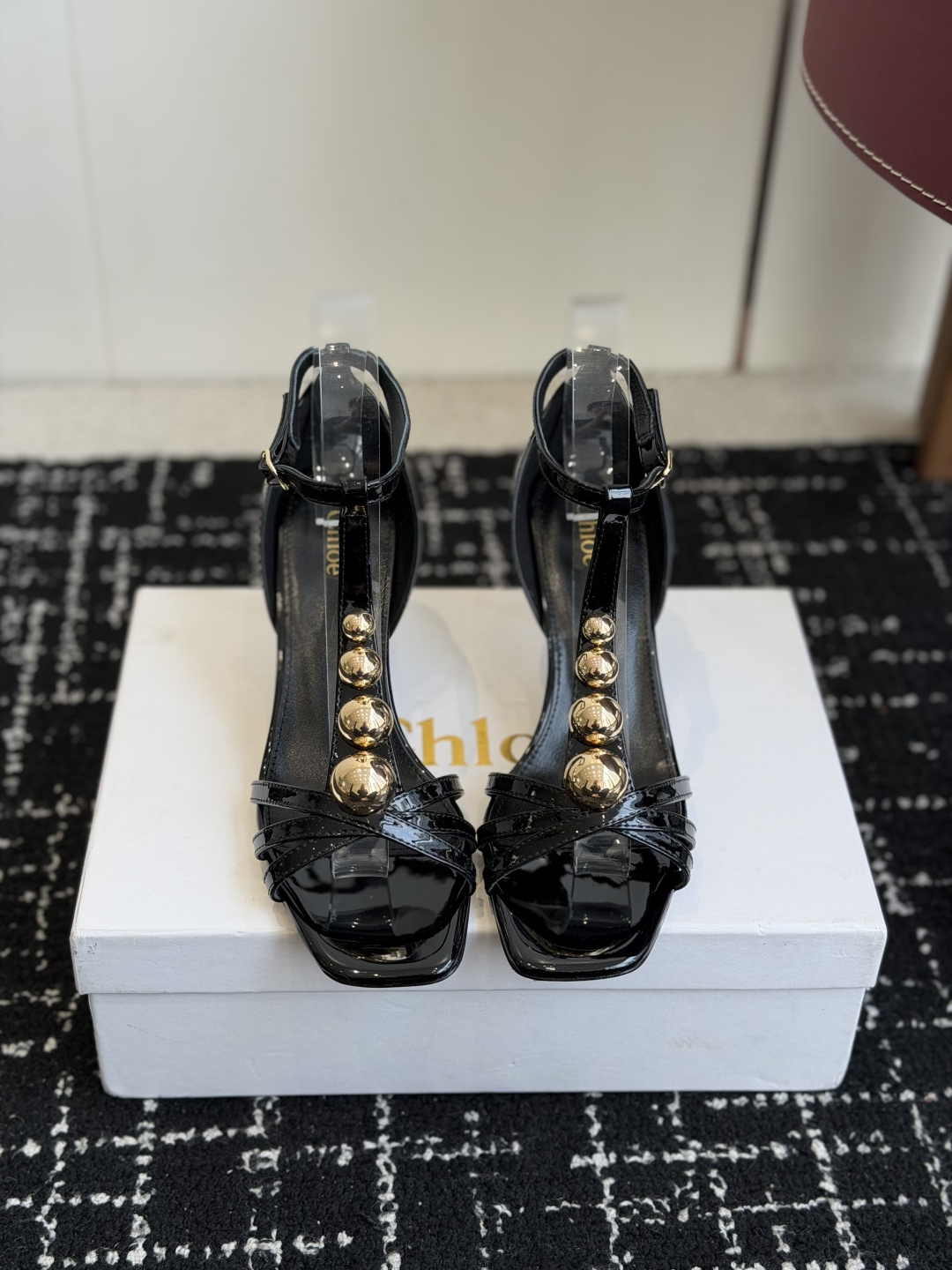 Chloé Cleia Patent Leather Cabochon Sandals