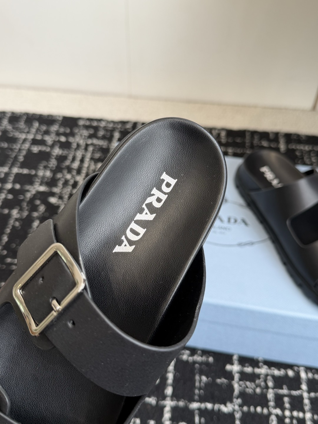 Prada Double Buckle Platform Slides
