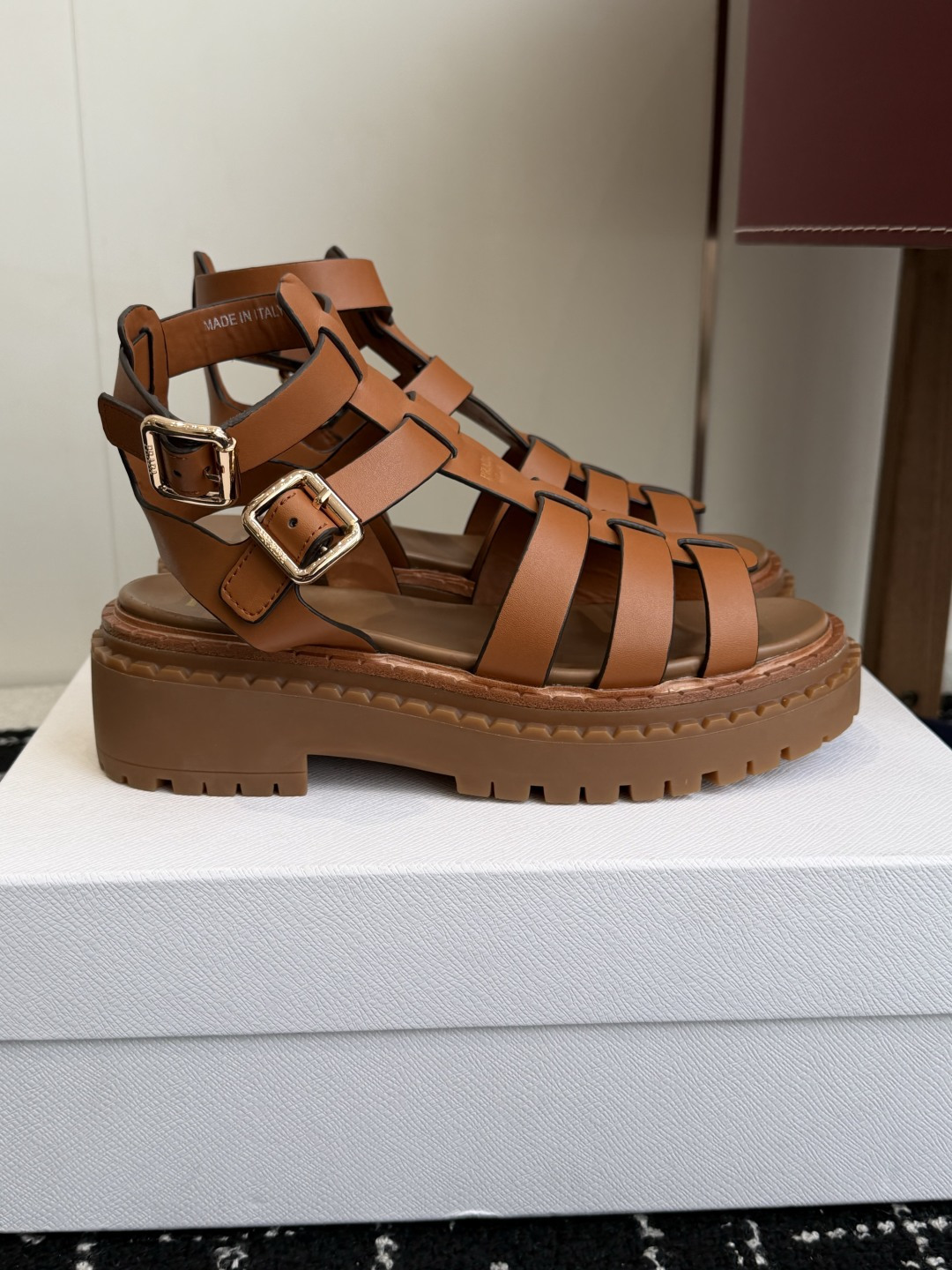 Prada Woven Cage Platform Roman Sandals