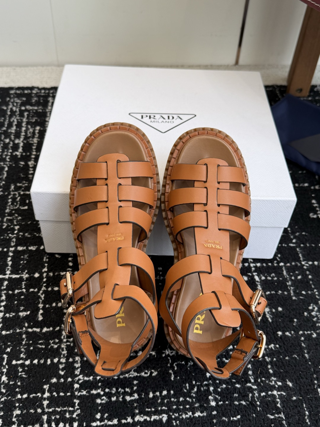 Prada Woven Cage Platform Roman Sandals