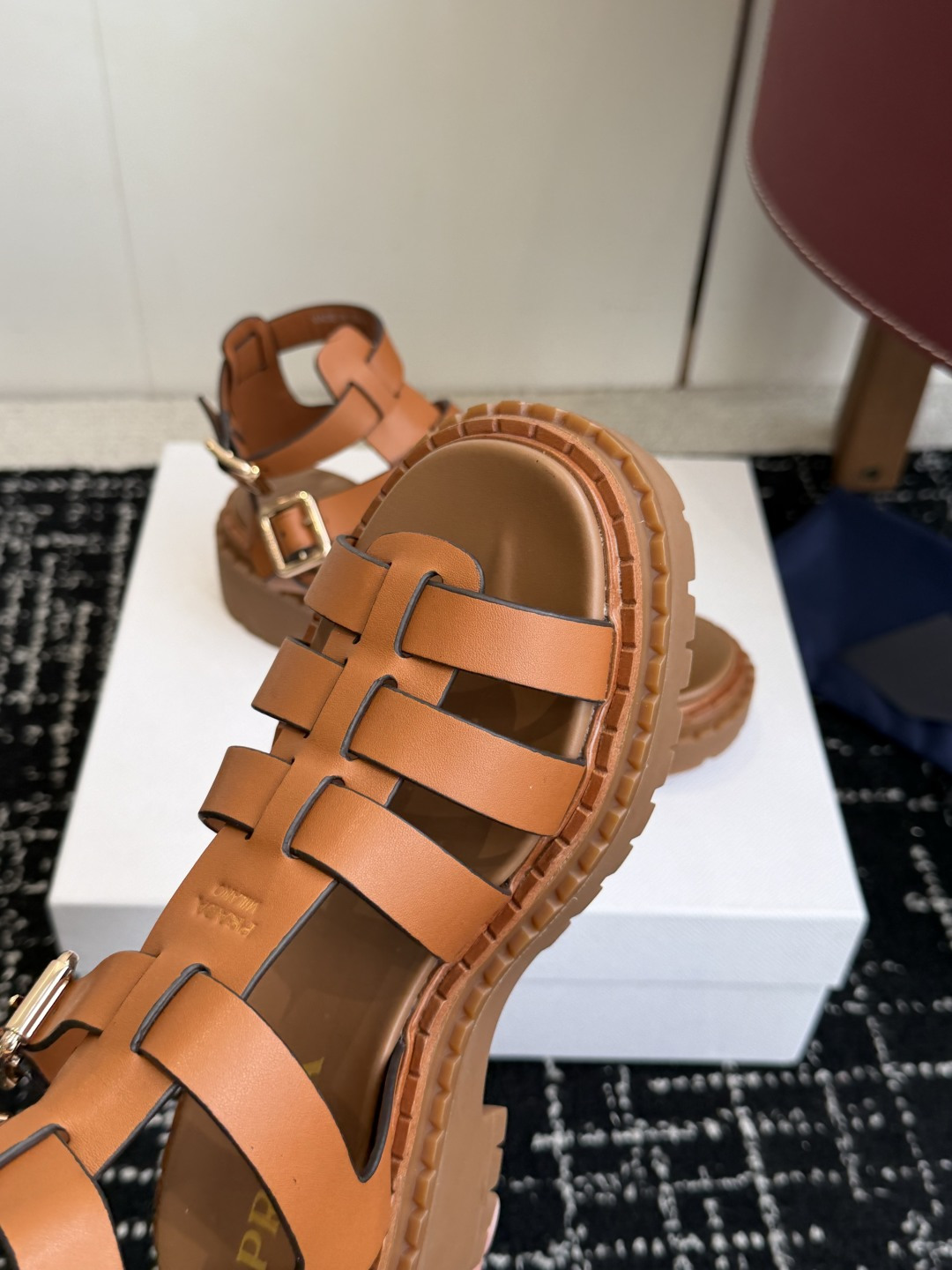 Prada Woven Cage Platform Roman Sandals