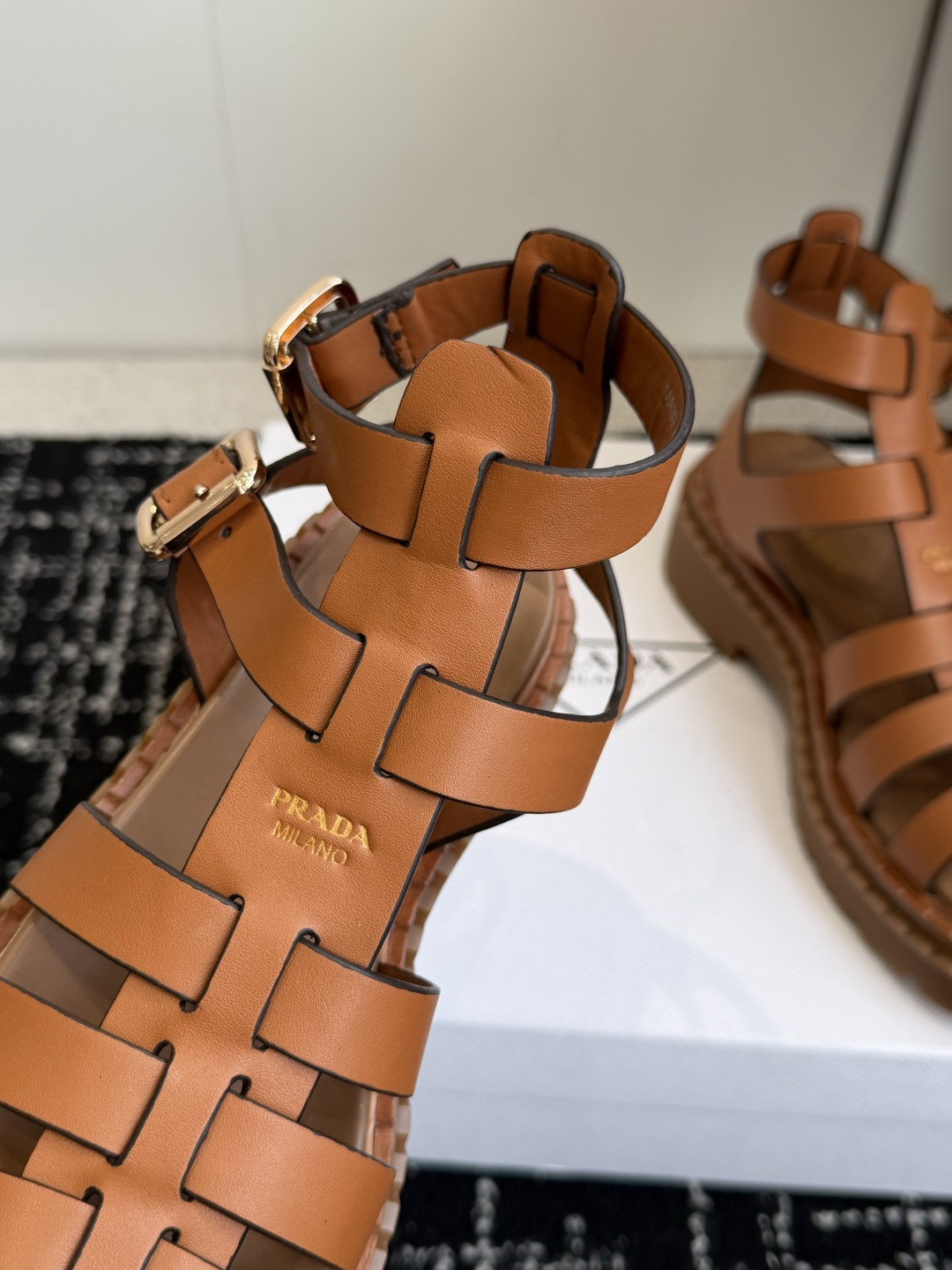 Prada Woven Cage Platform Roman Sandals