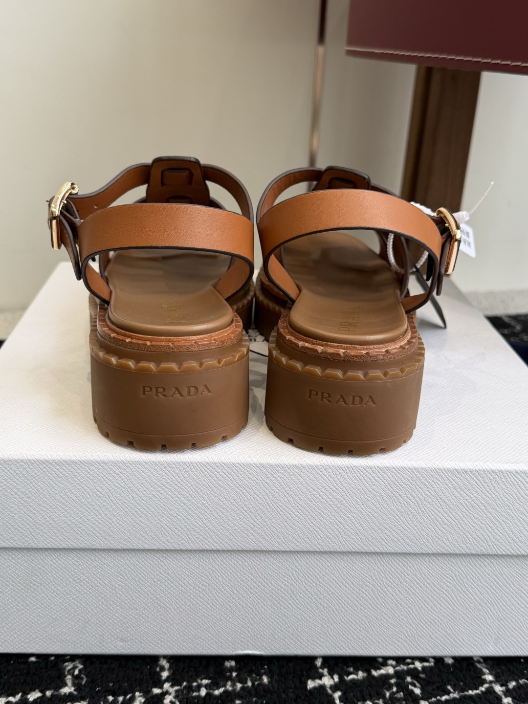 Prada Woven Cage Back Strap Platform Sandals
