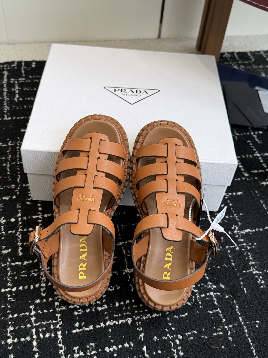 Prada Woven Cage Back Strap Platform Sandals
