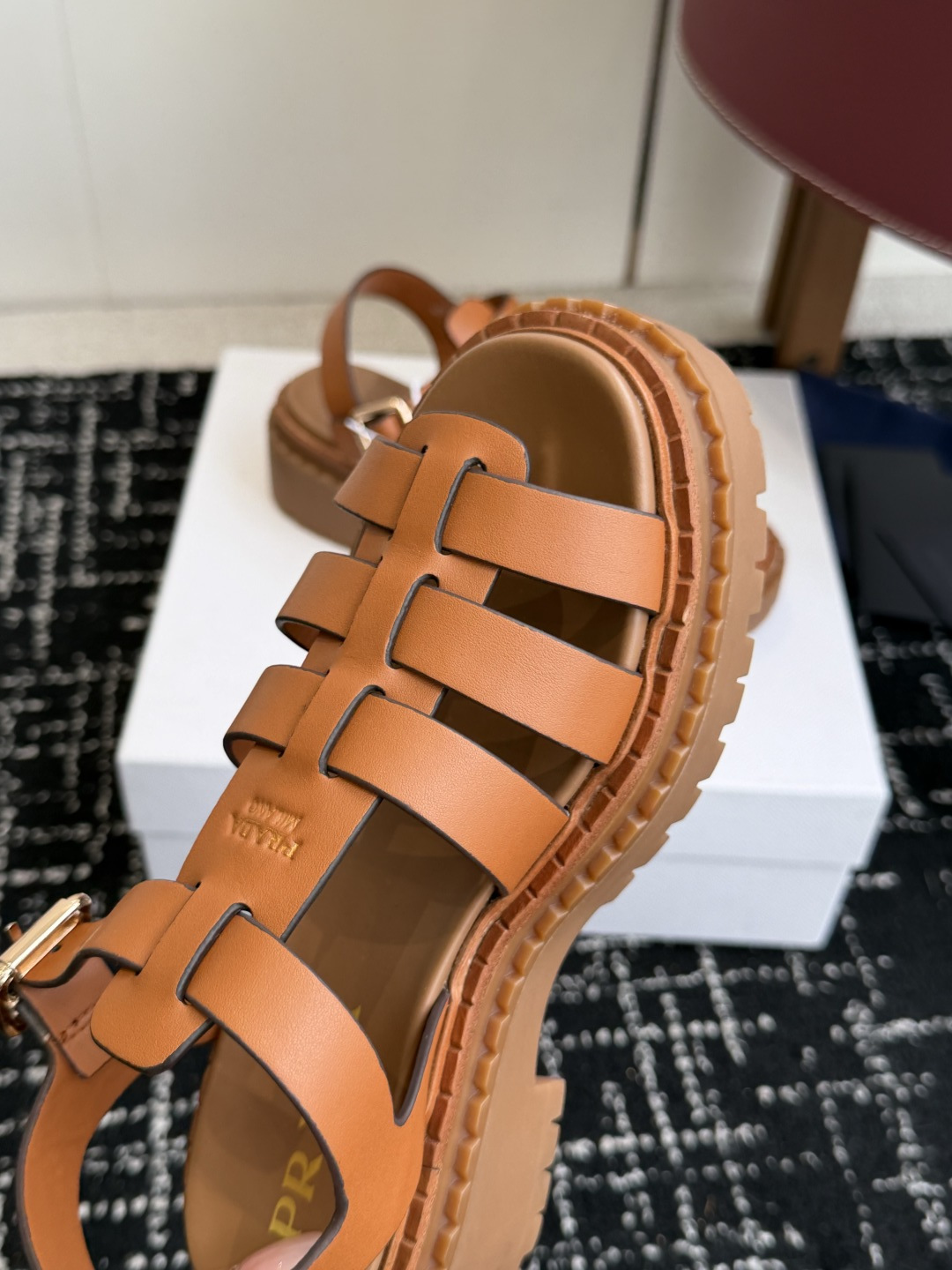 Prada Woven Cage Back Strap Platform Sandals