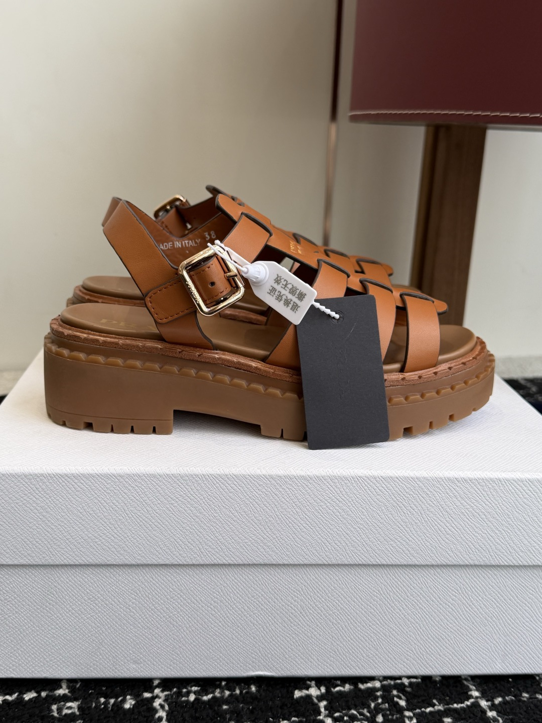 Prada Woven Cage Back Strap Platform Sandals