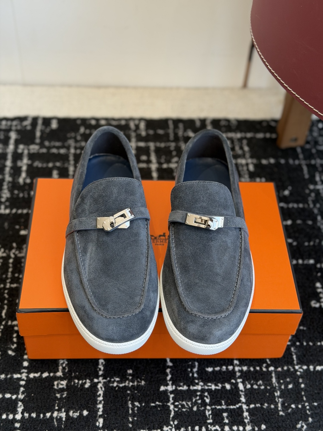 代购级Hermes 爱马仕 H家 Game kelly扣厚底乐福鞋小牛皮乐福鞋风格免系带休闲运动鞋，搭配