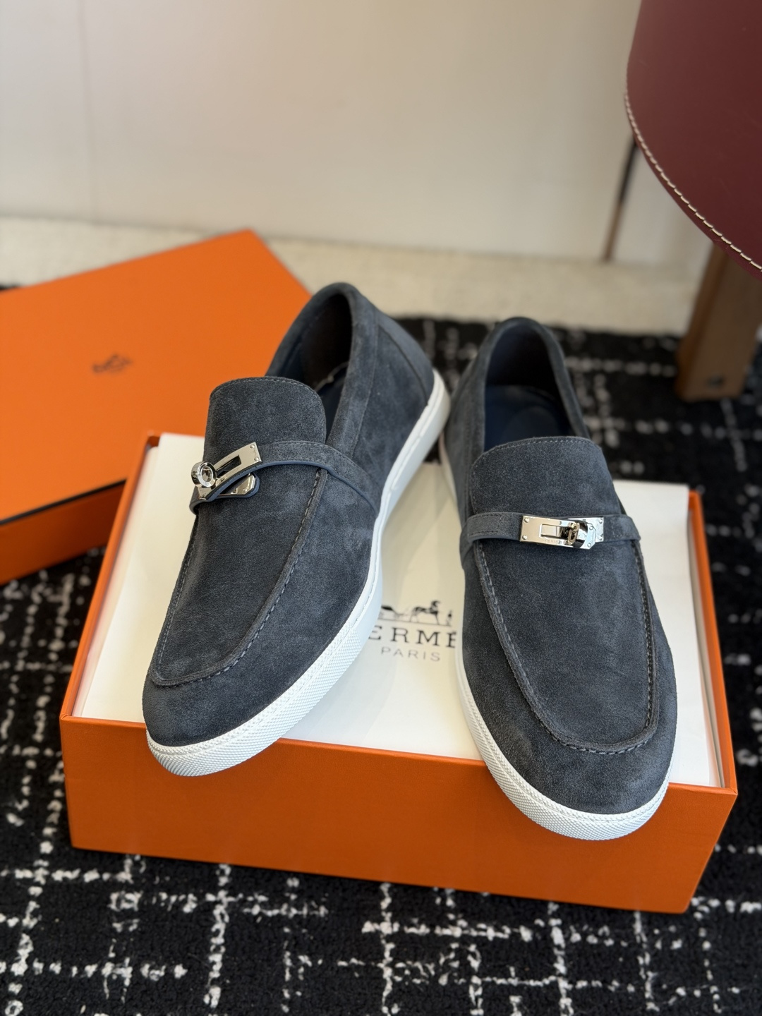 代购级Hermes 爱马仕 H家 Game kelly扣厚底乐福鞋小牛皮乐福鞋风格免系带休闲运动鞋，搭配